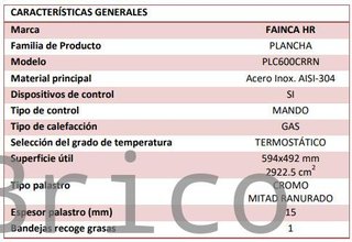 Plancha Gas Cromo Ranurada Serie 500 - PLC600CRRN