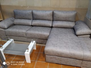 Sofá chaiselongue 300cm tela y cristal