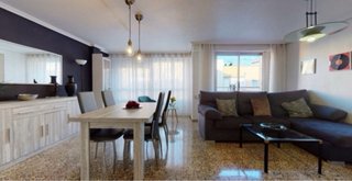Mesa extensible madera gris y blanco. Rectangular
