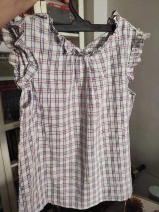 Blusa T. XL Cuadros Rojo Azul Blanco