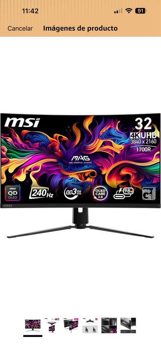 Monitor MSI 32 4K UHD 240Hz QD OLEDpantalla rota