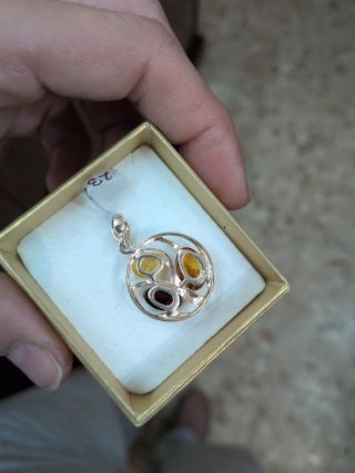 Colgante Plata y Ámbar Tricolor