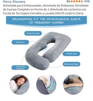 Almohada Embarazo Cuerpo Completo Gris