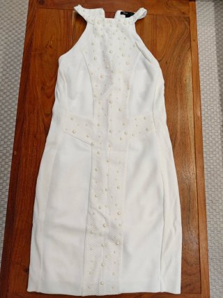 Vestido Mango Talla L Blanco Perlas