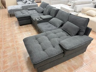 Sofá Cama Negro doble chaiselongue + portavasos