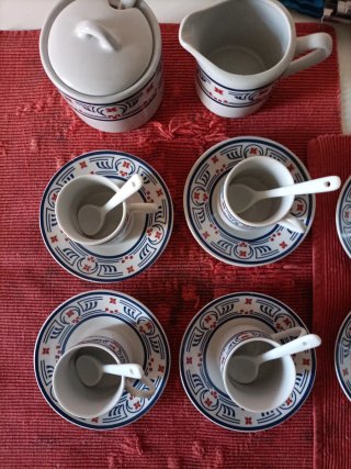 Juego de café 6 tazas azul y blanco