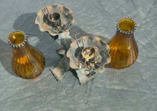 Candelero Doble Forja Cristal Ámbar