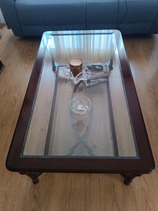 Mesa auxiliar madera y cristal