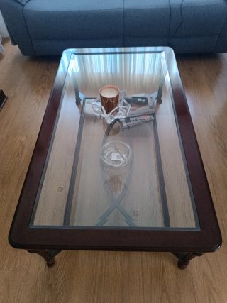 Mesa auxiliar madera y cristal