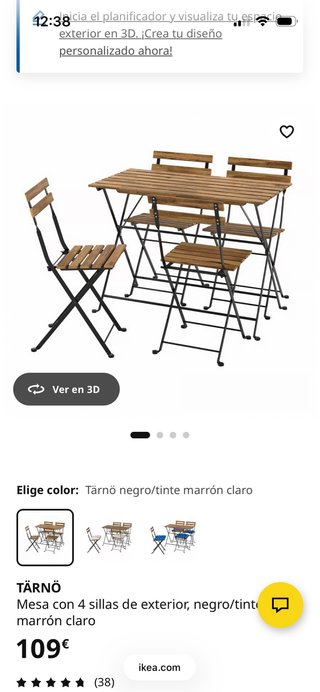 Mesa y 4 Sillas Jardín Ikea Tärnö