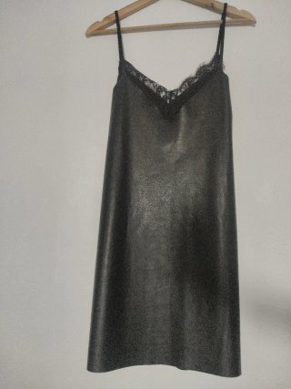 Vestido Lencero Polipiel Zara Negro