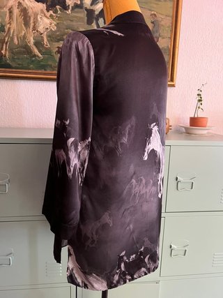 AllSaints Black &amp; Grey Horse Print Silk Kimono Jacket UK M