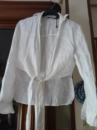 Camisa Zara Lino Blanca Talla XS