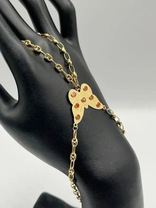 PULSERA MANITA MARIPOSA GD. PIEDRA NARANJA. Oro18K