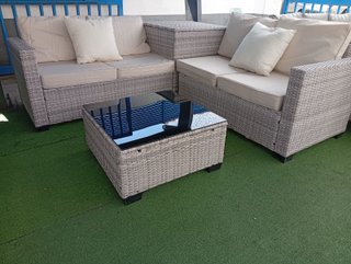 Conjunto terraza ratán beige con mesa de cristal