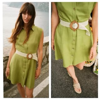 Vestido verde Zara con cinturón