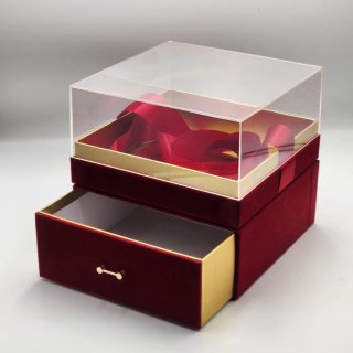 Caja joyero lujo rojo y dorado terciopelo