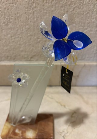 Escultura Flor Cristal Soplado y Mármol