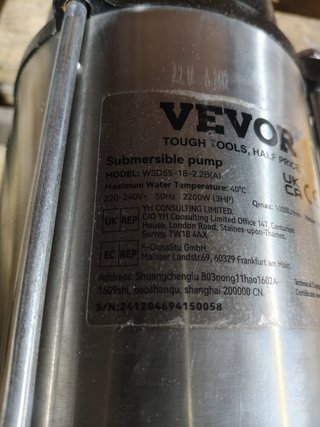 Bomba Sumergible VEVOR Aguas Residuales 2200W