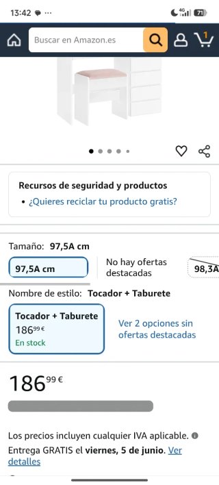 Tocador blanco con espejo LED y banco
