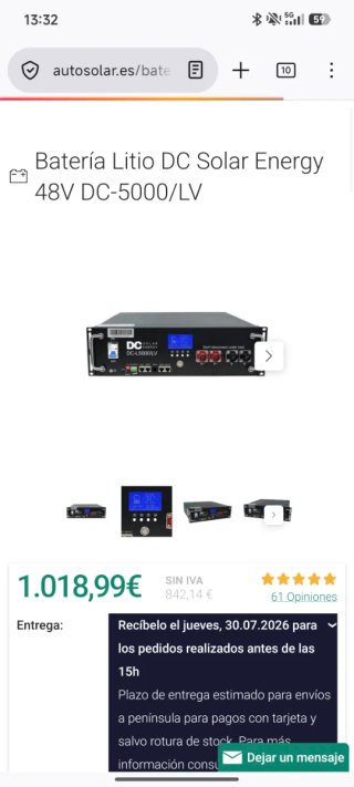 Baterías 5kw DC Solar Energy 48V