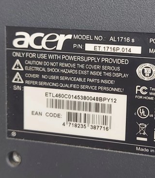 Monitor Acer AL1716 17 Blanco