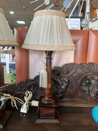 Pareja Lámparas de Mesa Vintage de Mármol y Seda