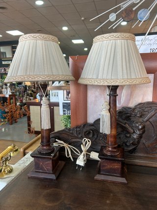 Pareja Lámparas de Mesa Vintage de Mármol y Seda