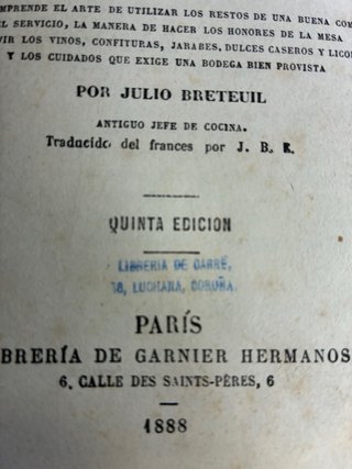 Libro El cocinero europeo 1888