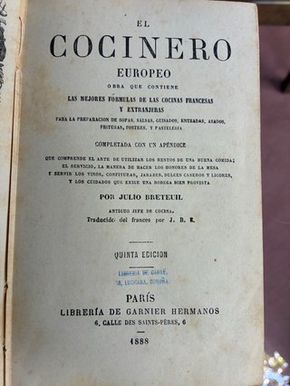 Libro El cocinero europeo 1888