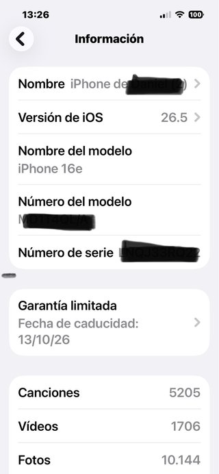 iPhone 16e Negro 256GB