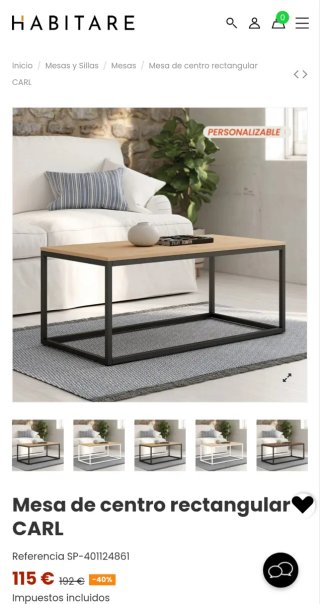 Mesa de centro CARL HABITARE madera y metal