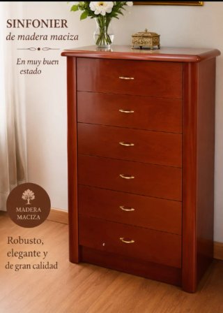 Dormitorio madera: cama, mesitas y sinfonier