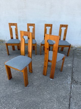 Conjunto de 6 Sillas de Madera y Tela
