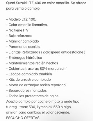 Suzuki LTZ 400 Amarillo - Venta o Cambio