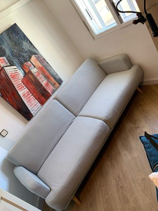 Sofá Cama Tela Madera Beige Gris