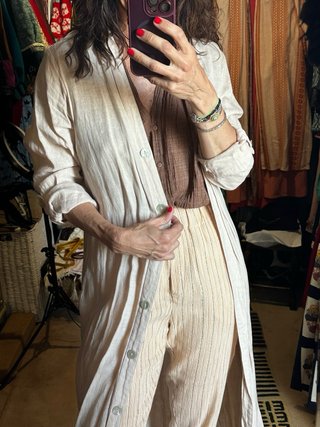 Vestido largo lino beige Zara