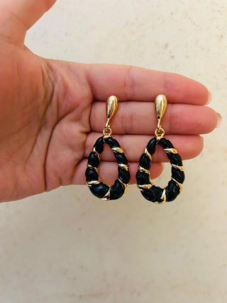 Orecchini vintage donna neri e oro