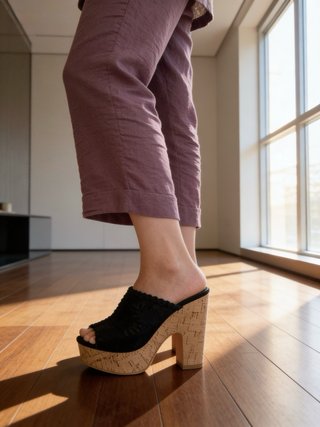 Sandalias de plataforma negras y beige