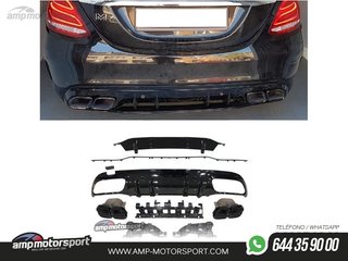 DIFUSOR TRASERO CON COLAS NEGRAS PARA MERCEDES CLASE C KOMBI/SEDAN W205 NEGRO BRILLO