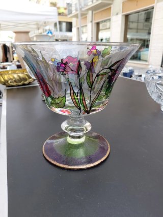 Bicchiere grande decorato fiori