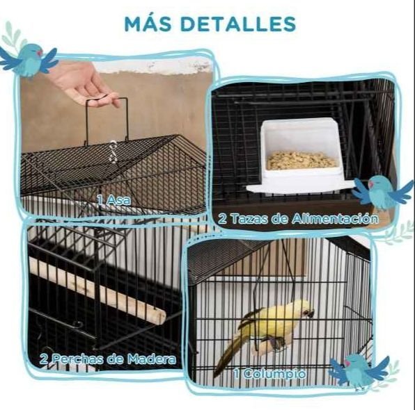 Jaula para Pájaros de Acero Pajarera con Bandeja