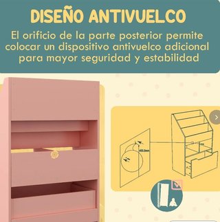 Estantería infantil rosa - Librero con cajón