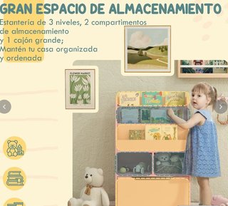 Estantería infantil rosa - Librero con cajón