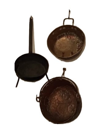 Pentola in ottone e caldaia in rame anni 1860-1870