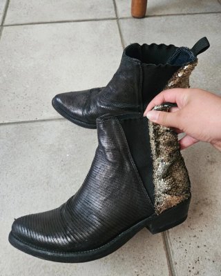 Stivaletti texani donna neri e oro in pelle