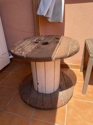 Mesa de Bobina Madera Marrón y Blanca