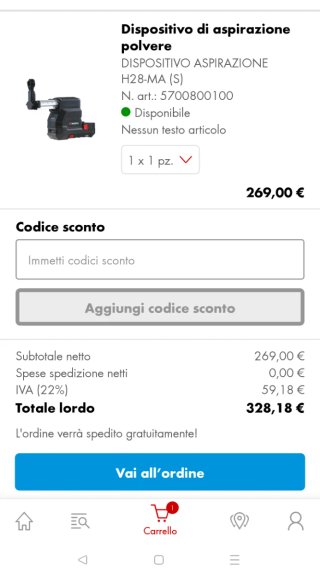 Dispositivo Aspirazione Polvere Würth H28-MA(S)