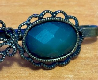 Pasador Pelo Vintage Bronce y Gemas Turquesa 1982