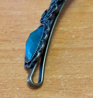 Pasador Pelo Vintage Bronce y Gemas Turquesa 1982